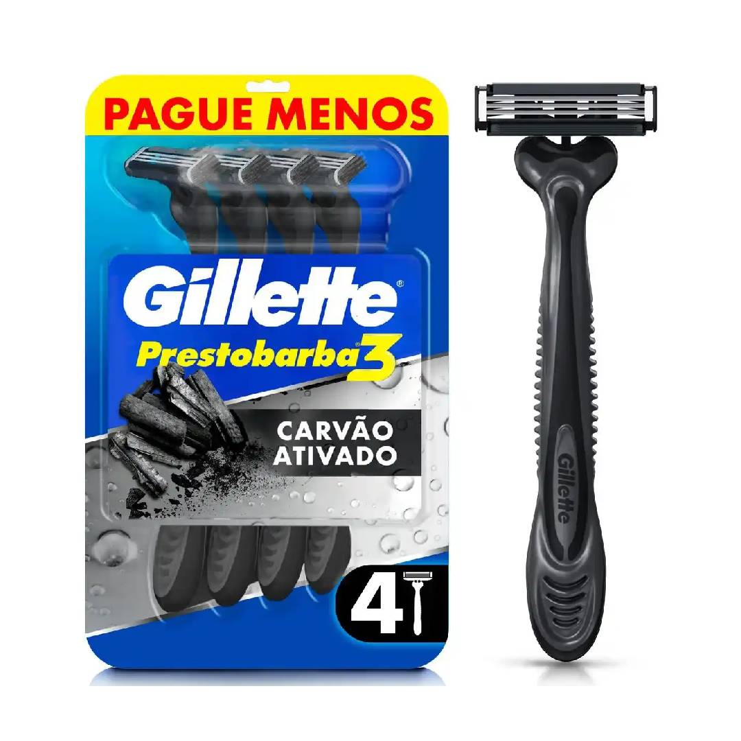Aparelho de Barbear Gillette Prestobarba 3 Carbono com 4 Unidades